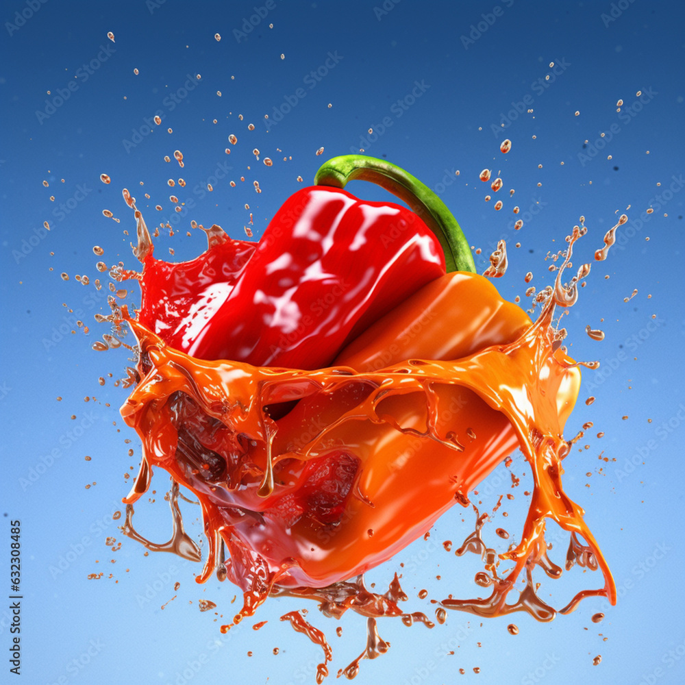 Leinwandbilder an abstract surreal photograph of a cayenne pepper splashed in bright paint. generative ai technolog