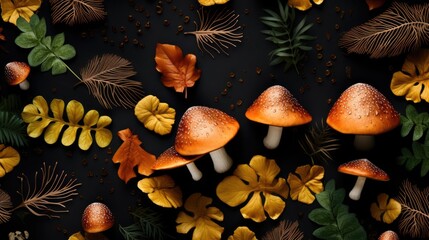 Background with fantasy magical mushrooms in the forest
