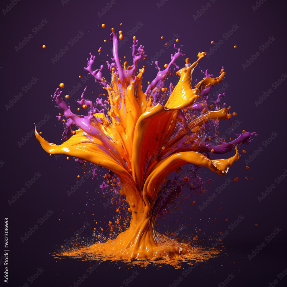 Leinwandbilder an abstract surreal photograph of a saffron splashed in bright paint. generative ai technology.