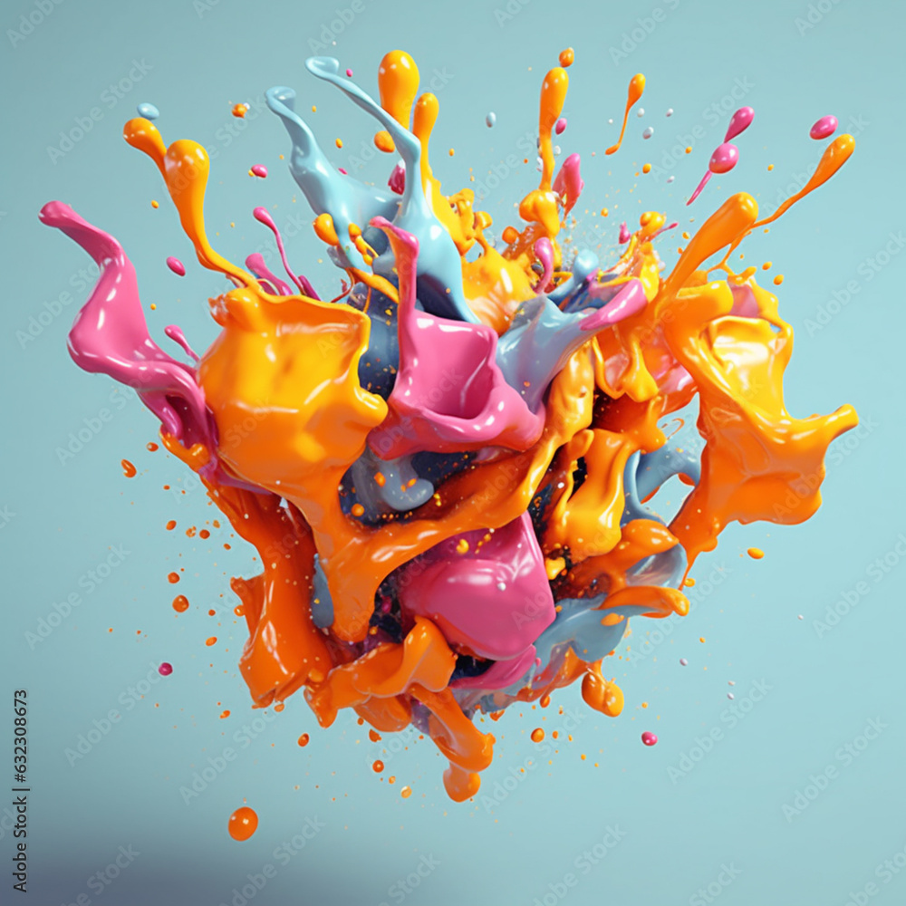 Poster an abstract surreal photograph of a chili flakes splashed in bright paint. generative ai technology.