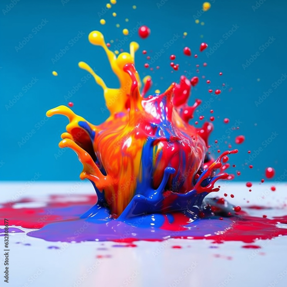 Poster an abstract surreal photograph of a chili flakes splashed in bright paint. generative ai technology.