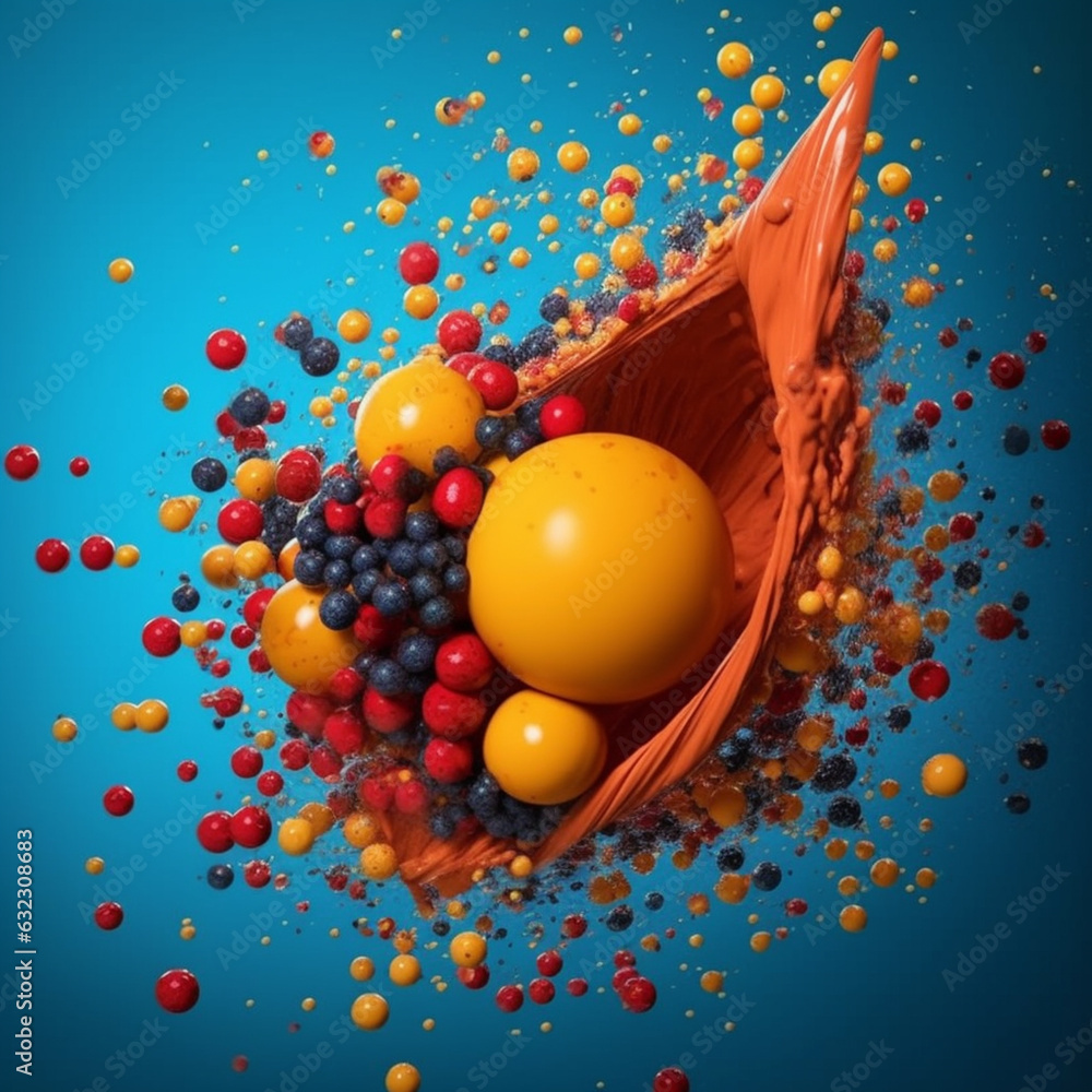 Poster an abstract surreal photograph of a allspice splashed in bright paint. generative ai technology.