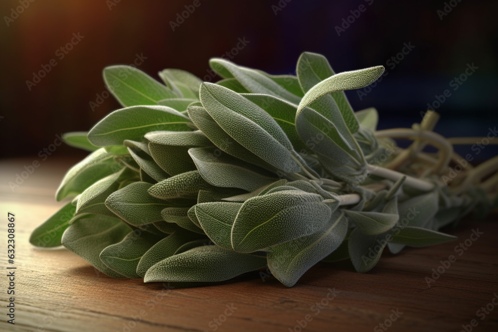Aufkleber an image showcasing a bundle of sage leaves, known for their gray-green color and earthy scent. gene