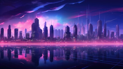 Vaporwave, synthwave retro style neon landscape background with mountains, sunset