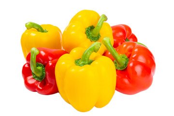 PAPRIKA.Fresh yellow and red bell pepper isolated on white background. Bulgarian salad pepper .Fresh vegetables. Harvest. Vegan. close up