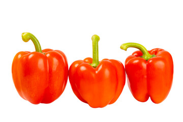 PAPRIKA.Fresh whole red bell pepper isolated on white background. Bulgarian salad pepper .Fresh vegetables. Harvest. Vegan. close up