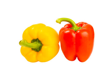 Obraz na płótnie Canvas PAPRIKA.Fresh yellow and red bell pepper isolated on white background. Bulgarian salad pepper .Fresh vegetables. Harvest. Vegan. close up