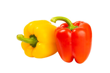 PAPRIKA.Fresh yellow and red bell pepper isolated on white background. Bulgarian salad pepper .Fresh vegetables. Harvest. Vegan. close up