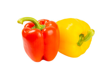 PAPRIKA.Fresh yellow and red bell pepper isolated on white background. Bulgarian salad pepper .Fresh vegetables. Harvest. Vegan. close up