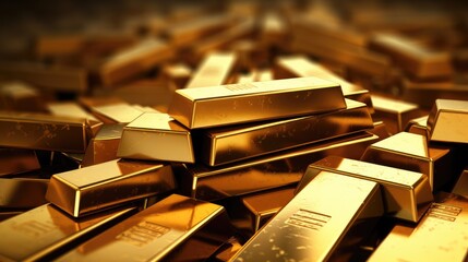Background with pile of gold bars. Financial success, business investment and wealth concept