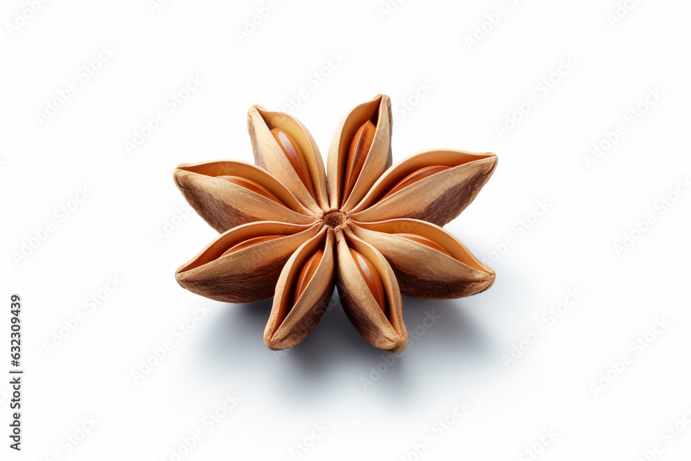 Poster a photo showcasing star anise, known for its distinctive star-shaped structure and strong licorice-l