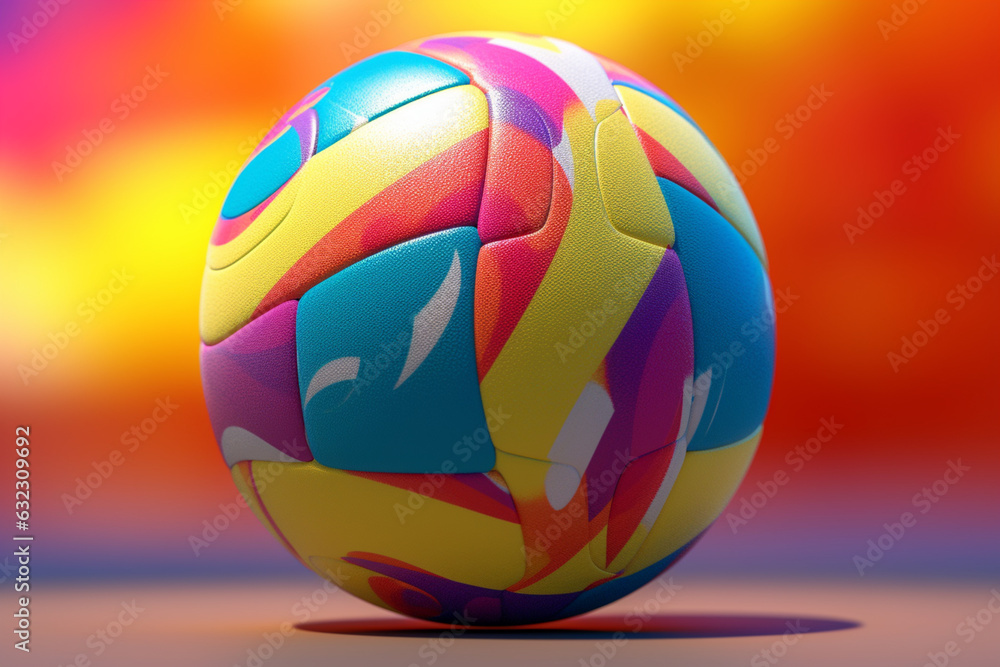 Aufkleber A close-up shot of a volleyball, featuring its smooth surface, bright colors, and inflated round shape.  Generative AI technology.