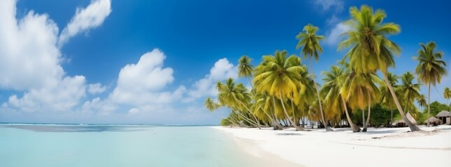 Fototapeta na wymiar Palm Trees on the Beach in the Maldives Tropical Island Banner. Generative ai