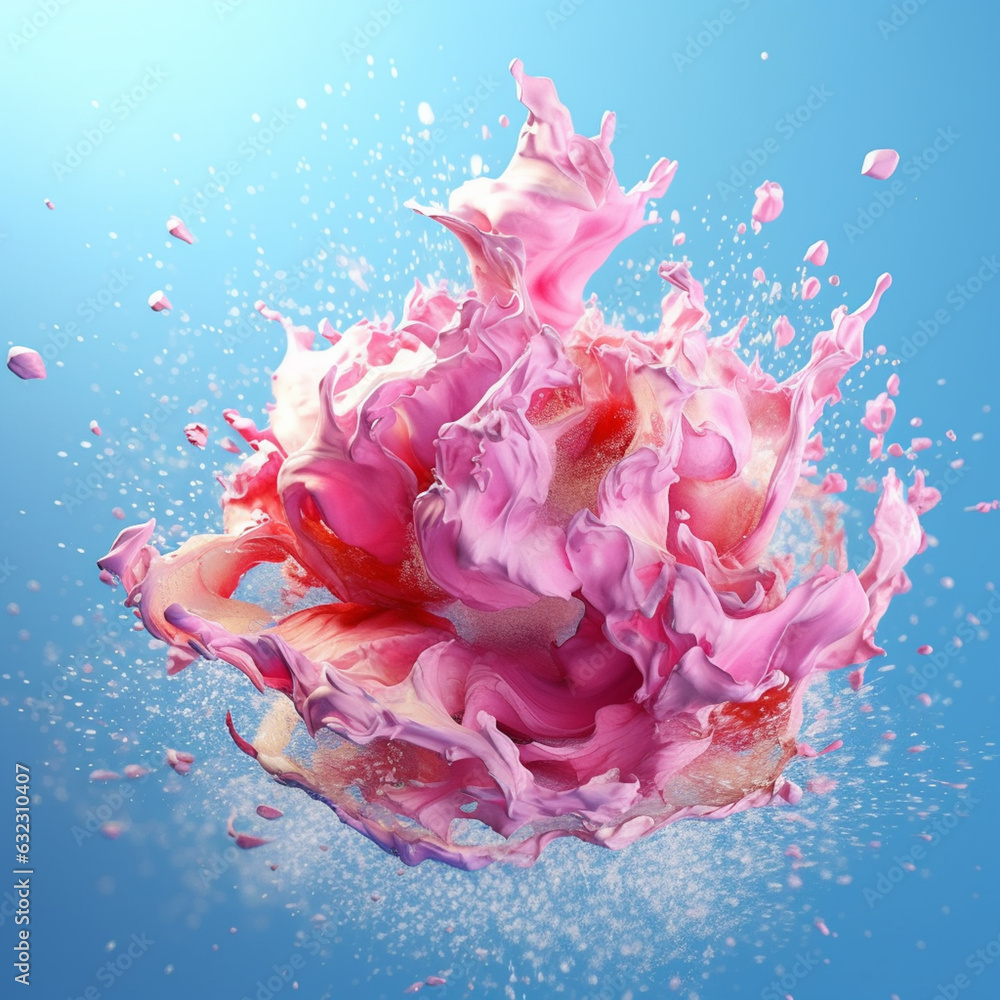 Leinwandbilder an abstract surreal photograph of a rose quartz splashed in bright paint. generative ai technology.