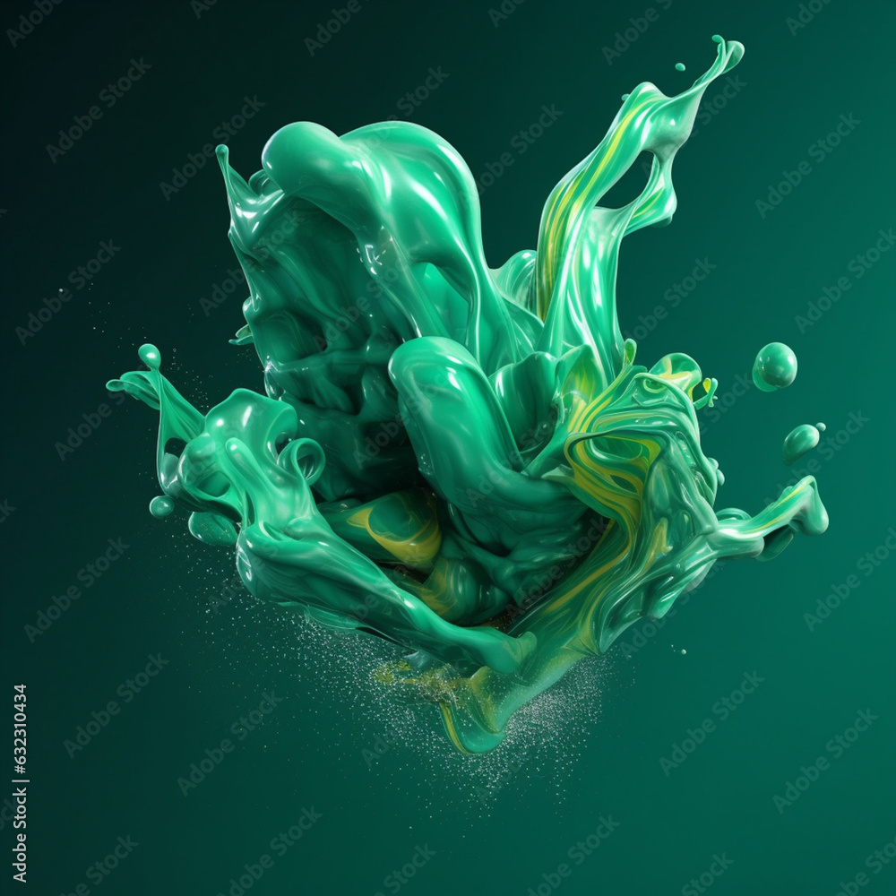 Poster an abstract surreal photograph of a jade splashed in bright paint. generative ai technology.