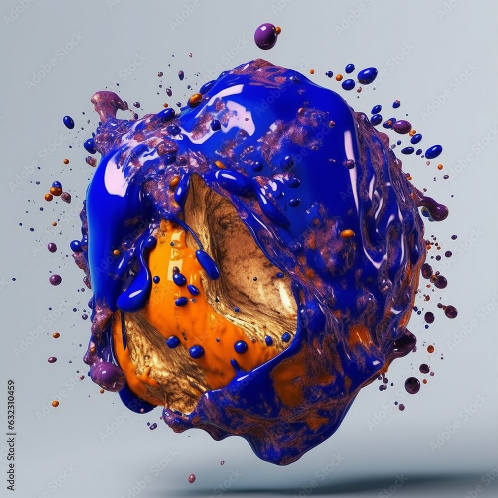 Poster an abstract surreal photograph of a lapis lazuli splashed in bright paint. generative ai technology.