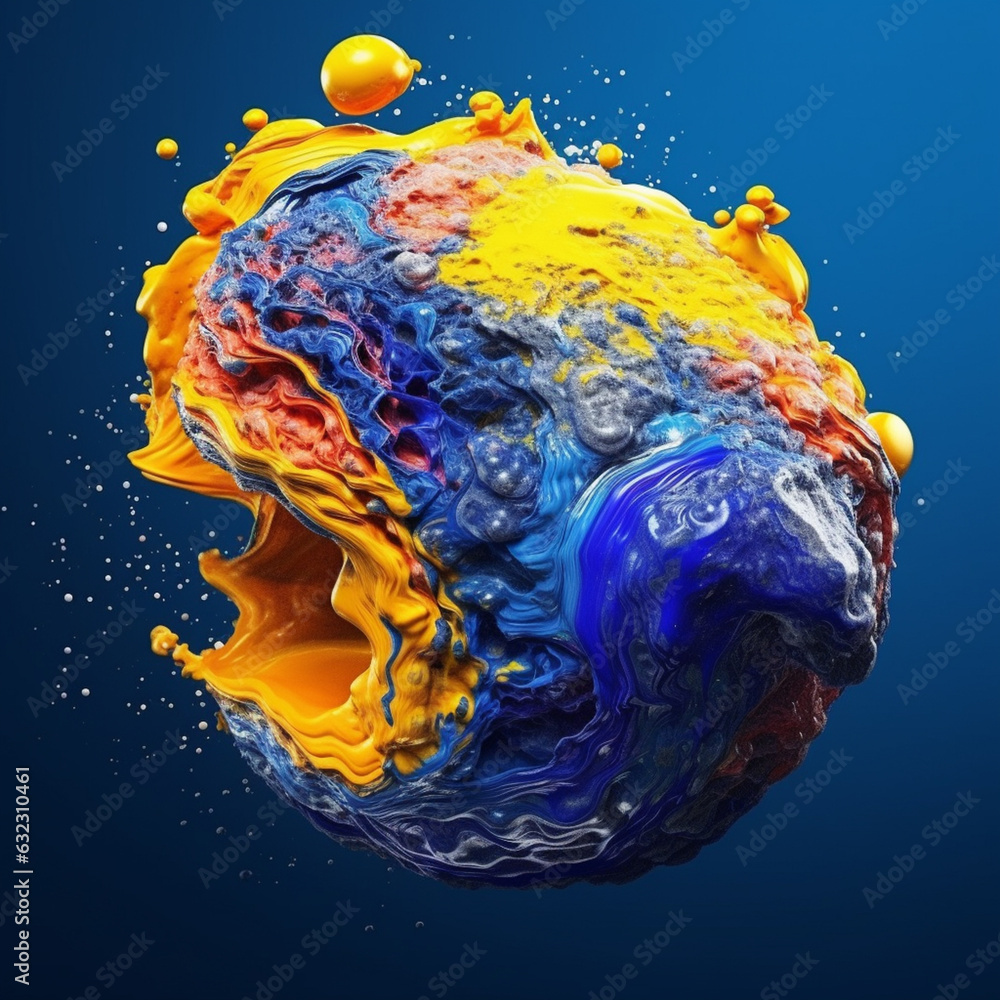 Leinwandbilder An abstract surreal photograph of a Lapis lazuli splashed in bright paint.  Generative AI technology.