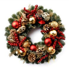 Christmas wreath with cones and Christmas decorations. 