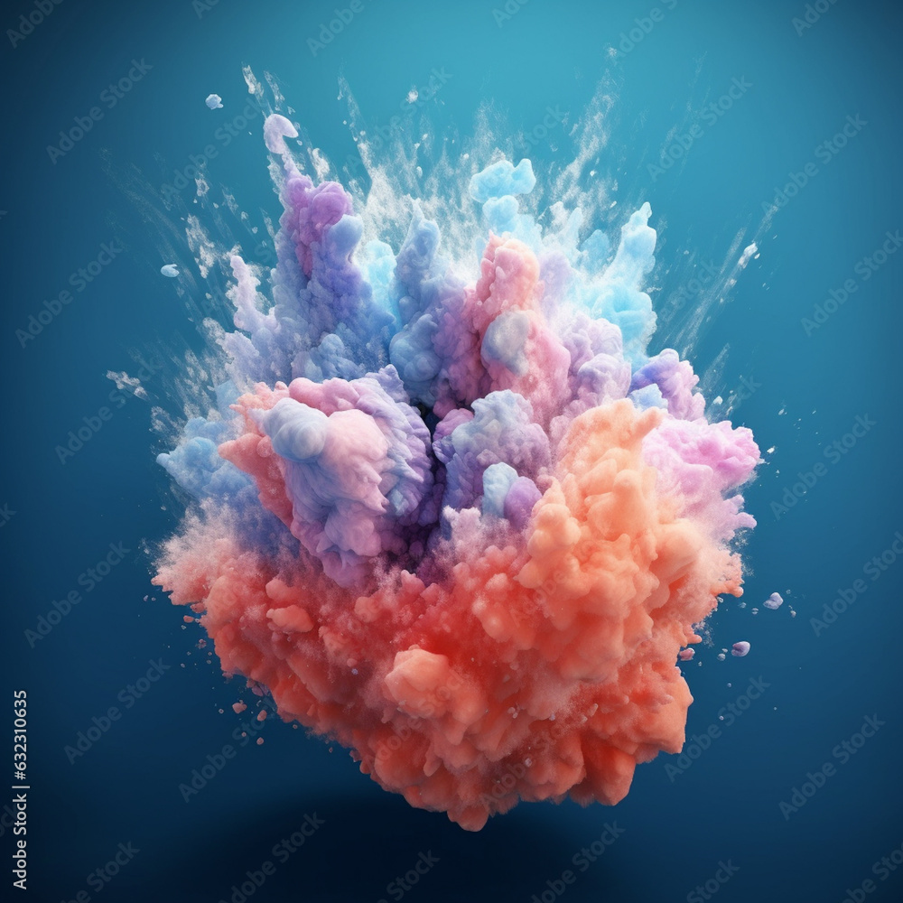 Poster an abstract surreal photograph of a celestite splashed in bright paint. generative ai technology.