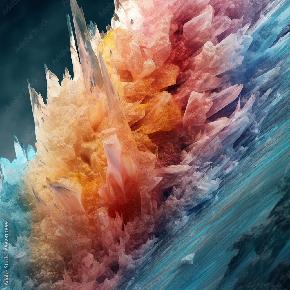 Aufkleber an abstract surreal photograph of a selenite splashed in bright paint. generative ai technology.
