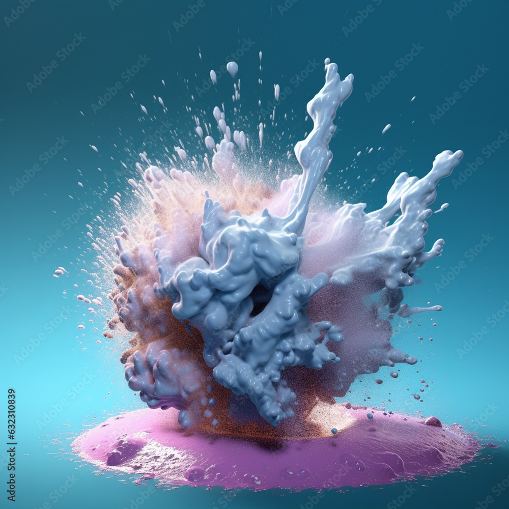 Poster an abstract surreal photograph of a angelite splashed in bright paint. generative ai technology.