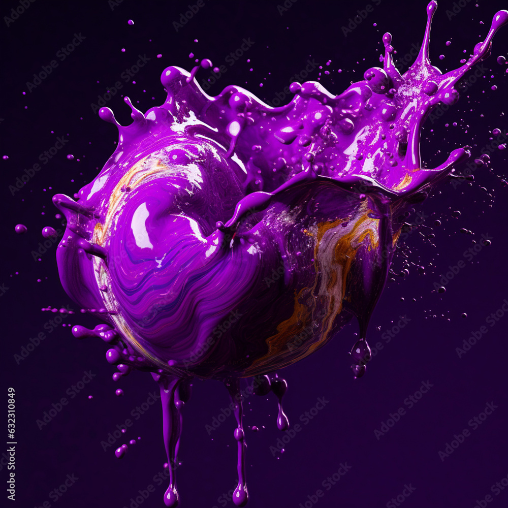 Poster an abstract surreal photograph of a sugilite splashed in bright paint. generative ai technology.