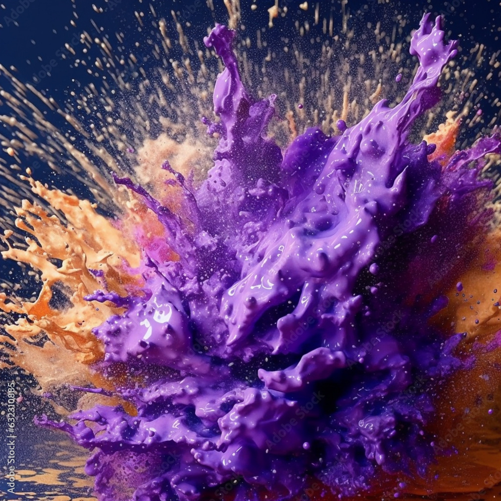 Leinwandbilder an abstract surreal photograph of a charoite splashed in bright paint. generative ai technology.