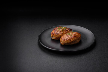 Delicious fresh fried minced fish cutlets with spices and herbs