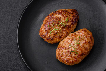 Delicious fresh fried minced fish cutlets with spices and herbs