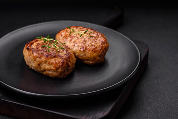 Delicious fresh fried minced fish cutlets with spices and herbs