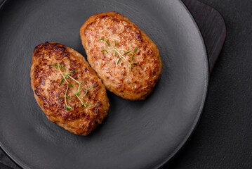 Delicious fresh fried minced fish cutlets with spices and herbs
