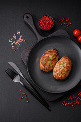 Delicious fresh fried minced fish cutlets with spices and herbs