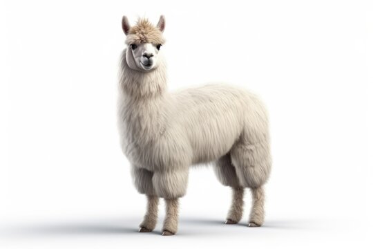 funny alpaca on white background, AI Generated