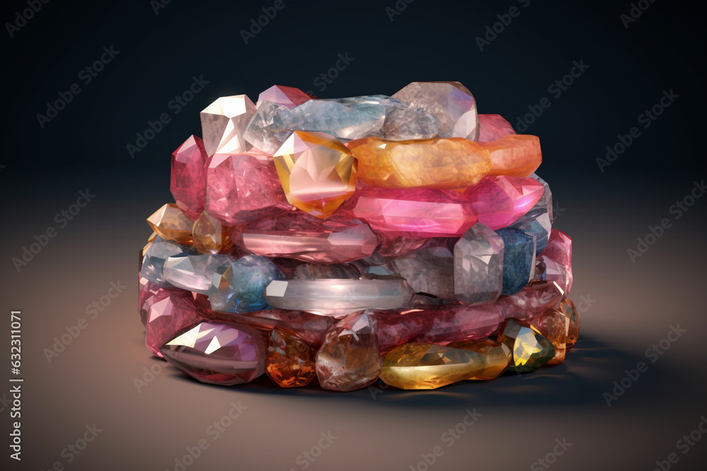 Aufkleber an image showcasing a stack of crystal bracelets made with different types of quartz gemstones, incl