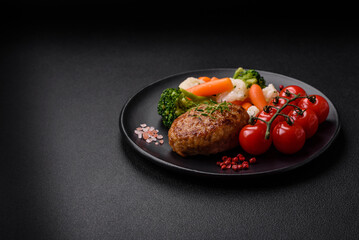 Delicious fresh fried minced fish cutlets with spices and herbs