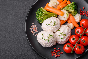 Delicious healthy steamed chicken cutlets or minced meatballs