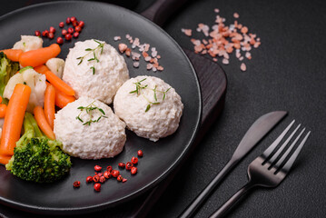 Delicious healthy steamed chicken cutlets or minced meatballs