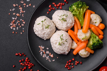 Delicious healthy steamed chicken cutlets or minced meatballs