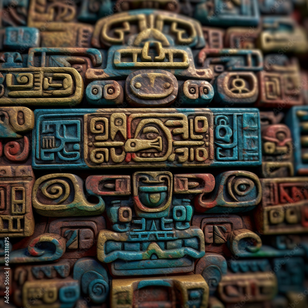 Aufkleber mayan hieroglyphics, representing the ancient writing system of the mayan civilization, featuring in