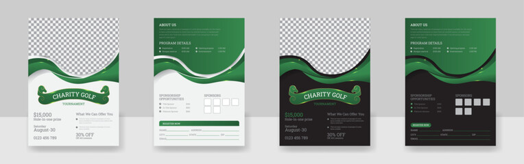 Golf tournament poster template with a golf club and ball, golf game flyer and magazine cover vector Design