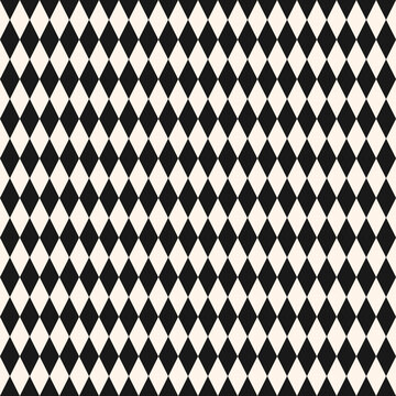 Vector tartan seamless pattern. Harlequin ornament in black and white color. Checkered texture. Traditional background pattern with small rhombuses, checks grid, diamonds. Repeat decorative design