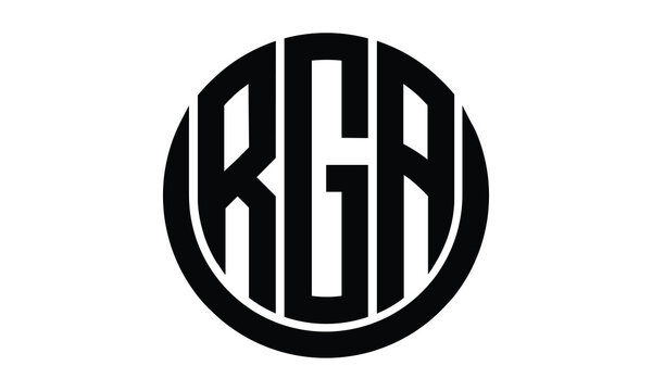 RGA shield in circle logo design vector template. lettermrk, wordmark, monogram symbol on white background.	