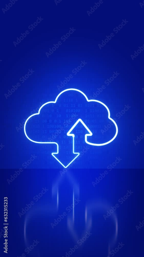 Poster armor cloud storage sign with two up and down arrows in blue with reflection background. cloud techn