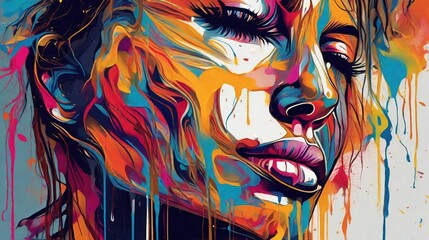 abstract representation of a woman's face dripping with paint