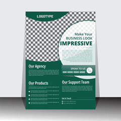 Business Flyer design template. Green and white color.