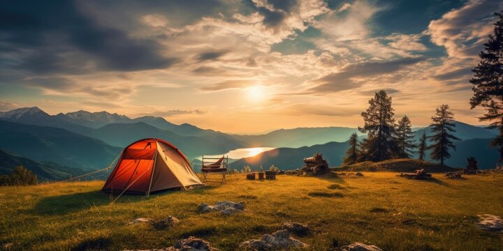 Camping in some of the most beautiful landscapes in the world. Generative AI.
