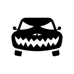 Car monster icon. Black silhouette. Front view. Vector simple flat graphic illustration. Isolated object on a white background. Isolate.