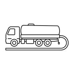 Vacuum truck icon. Waste truck. Black contour linear silhouette. Side view. Editable strokes. Vector simple flat graphic illustration. Isolated object on a white background. Isolate.