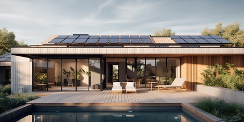 beautiful solar rooftop house, generative Ai