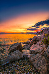 Croatia, Europe, Rijeka resort, Kostrena beach, Istria, Europe,  spectacular croatian sunset...